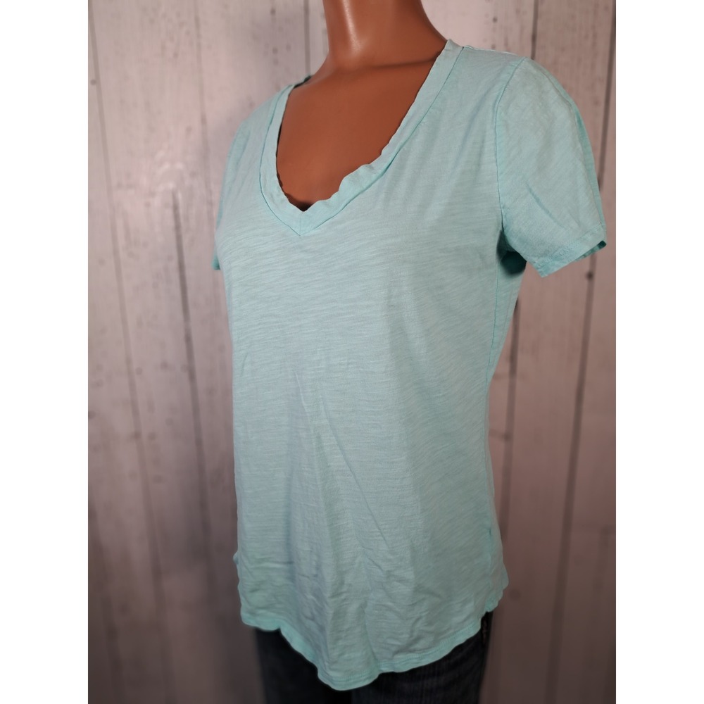 Stylus Womens V-Neck Slub Knit T-Shirt‎ Short Sleeve Aqua Blue Cotton Top Small